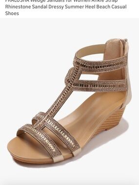 Wedge Rhinestone Ankle-Strap Sandals - Taupe